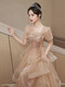 Fuyihao adult dress for women 18-girl dress for students puffy skirt 2025 new banquet temperament light luxury niche high-end design khaki long (champagne color) M