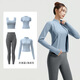 Fluniyou Yoga Suit Women's Running Fitness Suit Breathable Shockproof Pilates Outdoor Sports Four-piece Set Four-piece Set Gray Lake Blue + Scented Whale Blue M Recommended weight 95-105 Jin Jin equals 0.5 kg