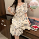 Dreaming summer sky princess style mid-length nightgown for girls 2023 new cute bear pure cotton edge Japanese pajamas QS skirt #9871 (with chest pad) L Recommended 100-120Jin [Jin equals 0.5 kg]