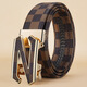 
KRCK2024 new Valentine's Day Men's Leather Belt Casual Belt Youth Valentine's Day Suit Trousers Belt Gray Plaid Silver Buckle L 120cm