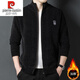 Pier Cardin Wool Cardigan Jacket 100% Wool Autumn and Winter Men's Stand Collar Thickened Zipper Casual Wool Knit Sweater Khaki XL