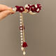 Qimei Love Hairpin New Chinese Style Engagement U-Shaped Hairpin Red Flower Pearl Tassel Ancient Style Coiled Hair Toast Wear Headwear Accessories Red Rose Tassel Hairpin