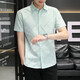 
XUANLAIYA men's short-sleeved shirt jacket summer large size half-sleeved solid color casual slim Korean style trendy youth shirt men 826 blue 2XL