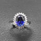 Fashion Princess Diana sapphire ring for women, sterling silver, hypoallergenic, live mouth, classic dark blue colored gemstone jewelry, tanzanite, live mouth, adjustable