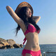 Tanbeiman bikini swimsuit for women, super sexy fully exposed breast hot spring swimsuit for women, beach American bikini three-point style, rose red (M size recommended 80-100Jin [Jin equals 0.5kg]) [upgraded new style/bring your own breast pad]