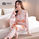 Modal Pyjamas für Frauen im Frühjahr und Herbst-Modedrucken Neue lose Langzeitkleidung C9215 Lila Braun-Flurm XL (Empfohlen 120-140jin [Jin ist gleich 0,5 kg])