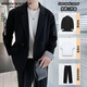 Vuitton sheep's spring new men's casual and versatile suit suit, fashionable top, loose suit jacket for men, black jacket + white long T + trousers, three pieces XL