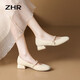 ZHR Single -Schuhe für Frauen mit flachen Munddicke dicke Absätze Mary Zhen Frauenschuhe Temperament Vielseitige Schuhe für Frauen CG71 Beige (klassisch) 36