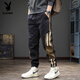 Playboy 2025 Autumn and Winter New Trendy Brand Workwear Versatile Casual Pants Men's Striped Large Size Handsome Harem Sports Pants Black L Suitable Weight 130-145Jin Jin is equal to 0.5 kg