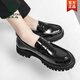 Holzspecker-Herren-Slipper 2025 Frühlings- und Herbst-Herrenschuhe erhöhte dicke alleinige glänzende trendige Lederschuhe Lazy Bohnen Schuhe 3519 Schwarz hochwertige Version 38