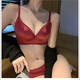 KJ bra, no steel ring underwear for women, light luxury satin, traceless, thin cup underwear set, adjustable big breasts, smaller and slimmer, 966 animal year red 75B
