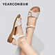 Yierkang women's shoes flat sandals for women with wedges for summer genuine leather breathable middle-aged mother's sandals wearing soft-sole anti-slip beach shoes beige 38