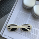 Lekali sunglasses sunglasses men and women high-end sense internet celebrity street photography retro fashion glasses showing face small European and American disco elliptical sunglasses [bemodal frame gray sheet] + leather box