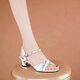 Woodpecker 24 new style new summer leather sandals for women's middle heel hollow fish-mouth shoes color-blocking one-line buckle versatile size 1 black sandals 37