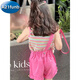 
A 21 FUNB Girls Overalls Summer 2025 New Little Girls Summer Fashion Internet Celebrity Dopamine Wearing Style Children's Summer Medium and Large Children's Set (Love Vest + Overalls) + Rabbit (130 cm