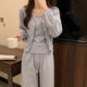 
Catman four-season pajamas for women pure cotton 2025 new pure and sweet style with chest pad simple blue three-piece set 831 mist blue chest pad removable XL Recommended 110-125Jin [Jin equals 0.5 kg]