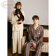 Gukoo Couple Pajamas Women's Autumn New Style Boom Puppy Maillard Striped Lapel Pajamas Men's Home Clothes for Boyfriend A Couple Striped Suit M for Boys