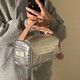Zhao Lusi's same style ins style lambskin bag fashionable street handbag mobile phone lipstick cosmetics bag hand bag silver-event