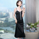 
Professional suspender dress for women in summer mid-length tassel V-neck sexy fashionable suit with chiffon base skirt 080 black dress XL recommended 110-120Jin [Jin equals 0.5 kg]