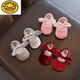 G.duck baby shoes princess shoes for baby girls one year old spring and autumn 3-6-9-12 months soft-soled toddler non-slip 8 anti-fall shoes velvet burgundy size 15.5 inner length 12cm