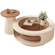 Bamboo holder round glass coffee table living room home 2025 new small apartment cream style designer creative rotating coffee table table rotating coffee table side table combination