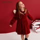 PawinPaw Velvet Cartoon Bear Children's Clothing Autumn and Winter New Girls Red New Year Silver Dress Red Red/20 130 cm