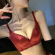 KJ bra, no steel ring underwear for women, light luxury satin, traceless, thin cup underwear set, adjustable big breasts, smaller and slimmer, 966 animal year red 75B