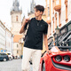Mr. Bu Bu silhouette letters three-dimensional embroidered casual round neck short-sleeved men's T-shirt spring and summer new GT15260 graphite black L (175)