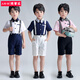 Ormondwei boys dress suit children's shirt overalls summer flower girl host suit kindergarten performance clothes 21109 white lining blue pants 110