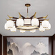 Kupfer Herzholz Reim neuer chinesischer Stil Kronleuchter Wohnzimmer Massives Holz Lampe moderne einfache schwarze Walnussvilla-Lampe Schlafzimmer Festholz Chinesische Stil Lantern J9721-6+1 Kopf [mit drei Farben Glühbirne]