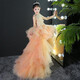 
A 21 FUNB flower girl light luxury evening dress girl princess skirt tailing wedding dress puffy host show birthday piano costume - champagne color tailing [detachable] 140