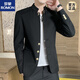 
ROMON Zhongshan suit men's spring and autumn jacket young slim casual thin small suit Chinese stand collar clothes Navy blue XL