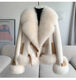 Pier Cardin temperament fur coat women's versatile slim down cotton jacket big fur collar imitation fur top 2025 winter beige L recommended 116-139Jin [Jin equals 0.5 kg]