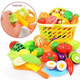 Meibosen-Kindersimulation geschnitten Obstspielzeug geschnitten Leche Pizza Gemüse Dampfer Jungen und Mädchen spielen Hausgeschnitten Look Set 24-teiliges Set zufälliger Obst und Gemüse + Pizza + Aufbewahrungskorb