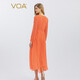 VOA orange and yellow double layer Georgia silk accordion pleated V-neck shirt long sleeve loose silk dress AE1365 Huanxi sa-yuelan (A22) L
