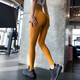 KEJIMITAO European and American abdominal tightening fitness pants for women, high-waisted peach butt lifting sports running trousers training tight elastic yoga pants yellow (ready in stock) S (recommended 85-100Jin Jin is equal to about 0.5 kg)