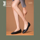 Lu Shinan 2025 new women's shoes genuine leather work shoes for women without fatigue for a long time, soft-soled pointed toe black leather shoes flat-soled comfortable single shoes black flat-soled 557-681Q (1.7cm) 34