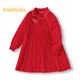 Balabala girls new Chinese style knitted dress 2025 spring red pleated princess New Year skirt 208125111001