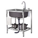 Bangkochen kitchen simple dishwashing basin with shelf integrated stainless steel sink 304 single slot with bracket hand washing dishwashing sink thickened steel 58*43 single slot (13-piece set)