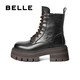 Belle (Belle) Botas de mil capas Fashion Retro Martin Boots Mujeres Hombres espesas Botas cortas B2303DZ4 Black-Fleece 37 (235 mm)