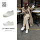 Lairsdan [Gleiches Modell in amerikanischer und westlicher Shen Mengen] Frühlings- und Sommer Neues lässiges Leder mit Dickdickern Dicks-Schuhe für Frauenschuhe Fisherman's kleine weiße Single-Schuhe 39301 Off-weiße Owl 37