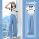 NICKYBABY girls' fashion suit fashionable summer 2025 new children's big children's short-sleeved wide-leg pants girls' summer suit exploded 9889 white + 15026 blue [set] 170 cm