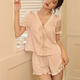 
KJ French ladies pajamas summer thin short sleeve shorts summer cardigan can be worn outside home clothing suit Pink 55J1278 [Long suit] S