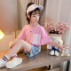 Shengxiao Children's Clothing Girls Suit Autumn 2021 Korean Style Casual Sports Round Neck Pure Cotton Two-piece Set for Middle-sized and Big Children Little Girls Pink 140 Size Recommended Height 130cm