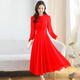 HKPK Toast Wear Evening Dress Long Sleeve Dress Bridal Autumn Wedding Dress Back Door Dress Mid-Length Chiffon Female Reception Red S One Size
