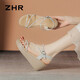 Zhr Sandalen Frauen Flash Drill Rampenhalsriemen Frauenschuhe elegante Dame Stil vielseitige Schuhe für Frauen M571 Tarnung Silber 37