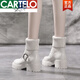 卡帝乐鳄鱼（CARTELO）秋冬眞皮马丁靴米色低帮女鞋33码厚底加绒保暖针织毛线白色短靴 米白色加绒 棉里 35