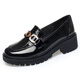 Jiming 2025 Nouveau printemps décontracté à talons épaisses à talons britanniques Chaussures en cuir brevet Locs en cuir féminin Chaussures célibataires à selle douce