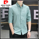 皮尔卡丹（pierre cardin）国际品牌短袖衬衫男夏季薄款印花休闲冰丝七.分袖韩版修身衬衣 白色 XL