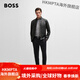 BOSS Men's Autumn 2024 New Regular Fit Sheep Leather Motorcycle Jacket Leather Jacket 001-Black 46